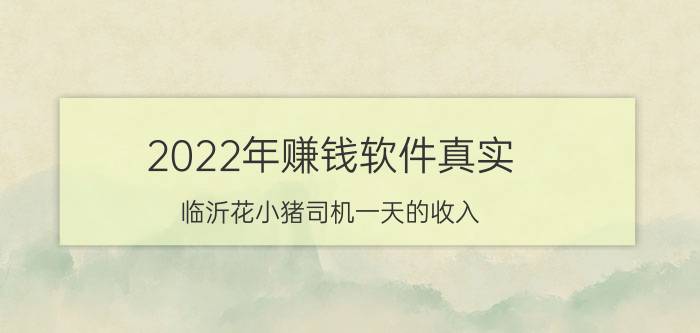 2022年赚钱软件真实 临沂花小猪司机一天的收入？